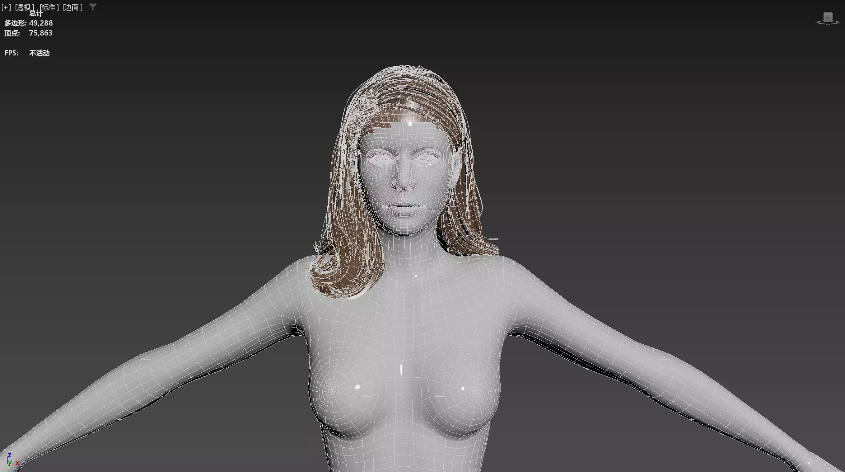 Realistic Female Hair Low-poly 3D model_14