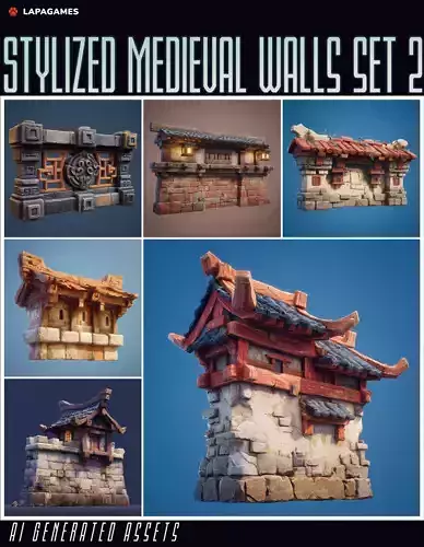 Stylized Medieval Walls Set 2