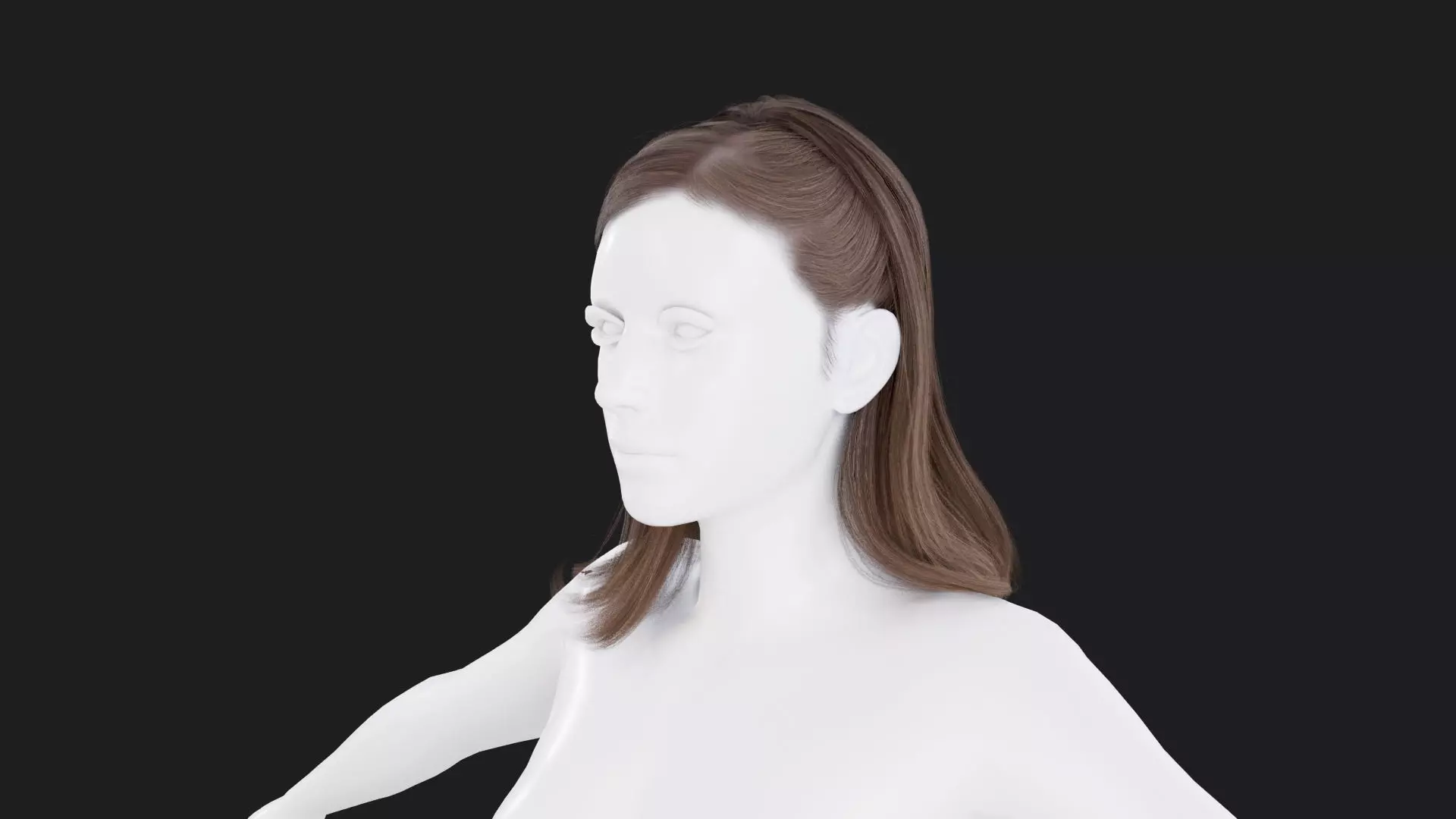 Realistic Female Hair Low-poly 3D model_1