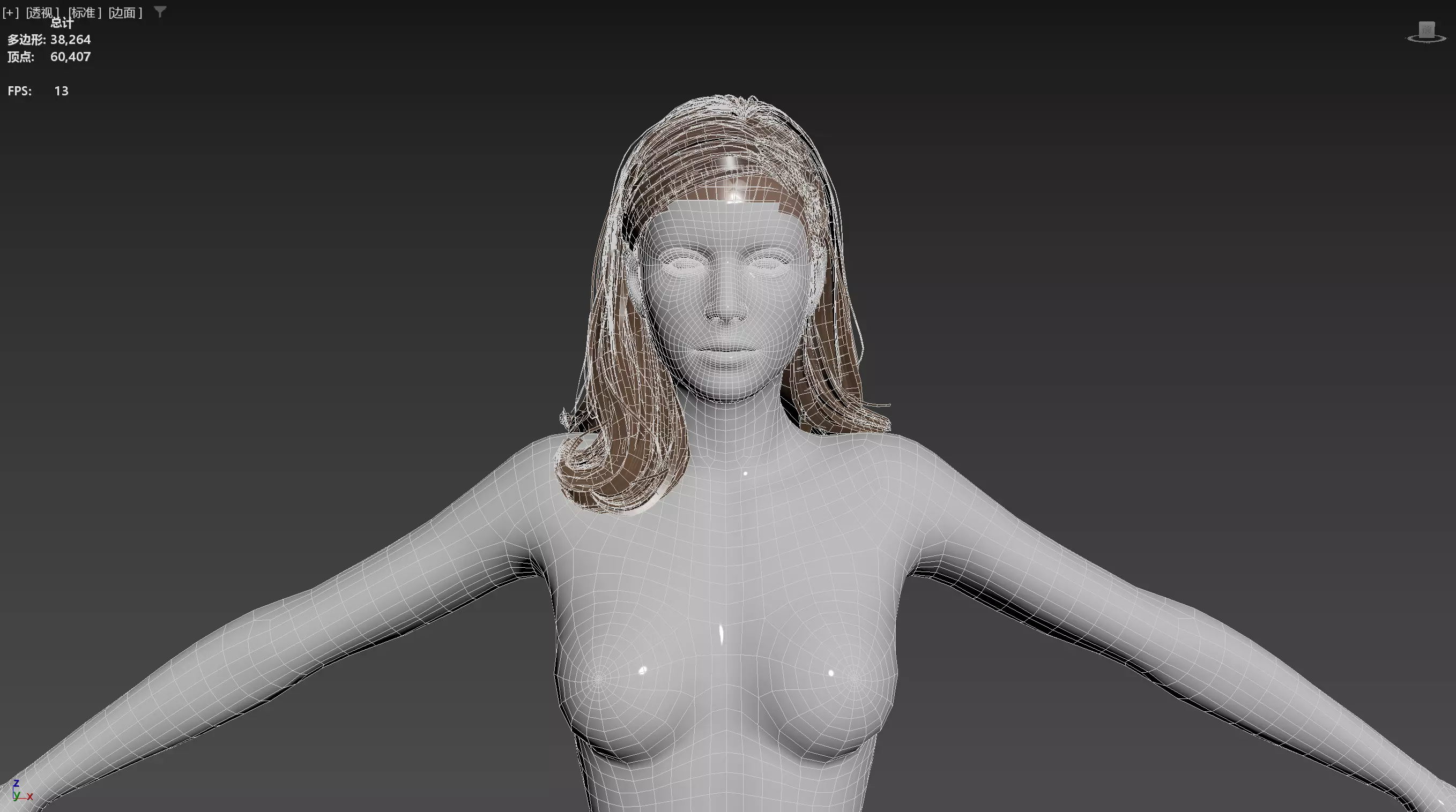 Realistic Female Hair Low-poly 3D model_13
