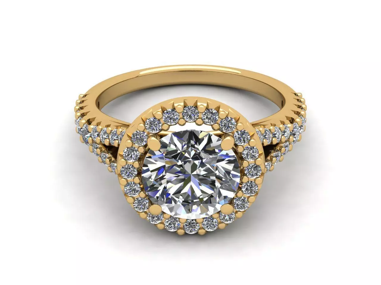 Round diamond halo engagement ring 3D print model_8