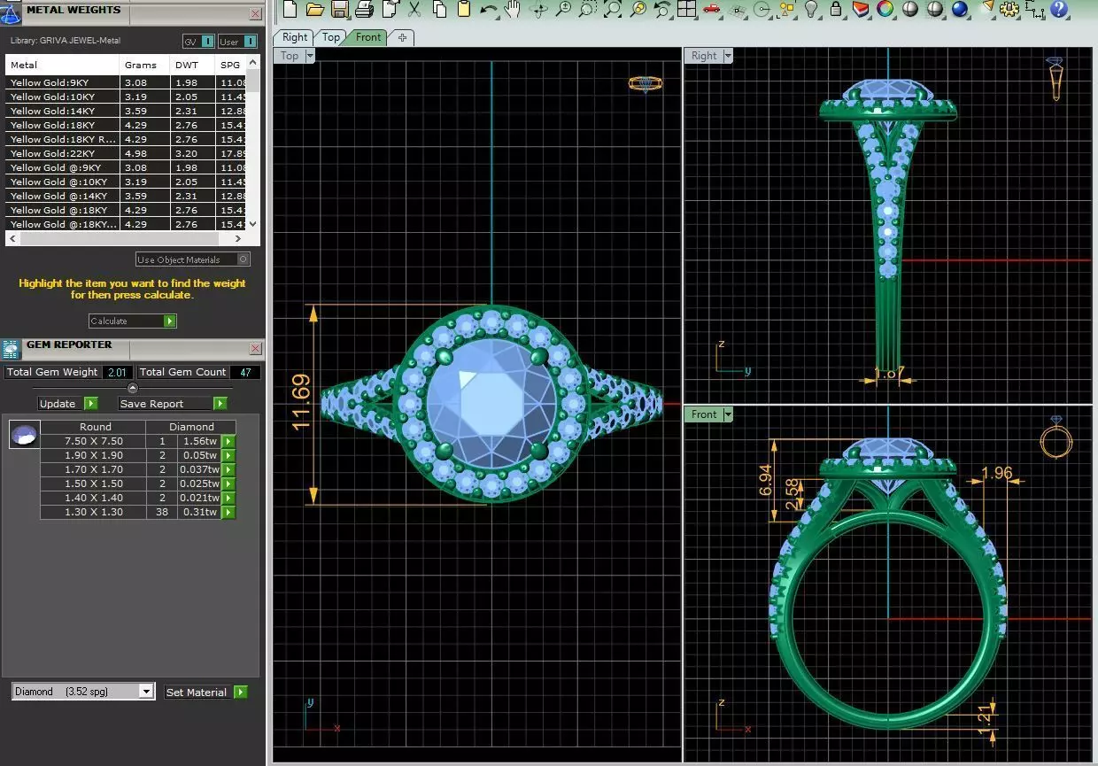 Round diamond halo engagement ring 3D print model_21