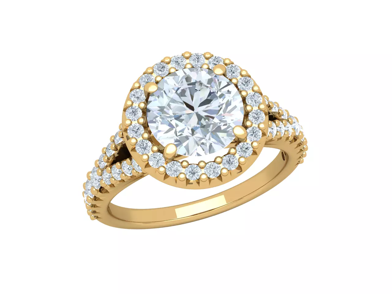 Round diamond halo engagement ring 3D print model_3