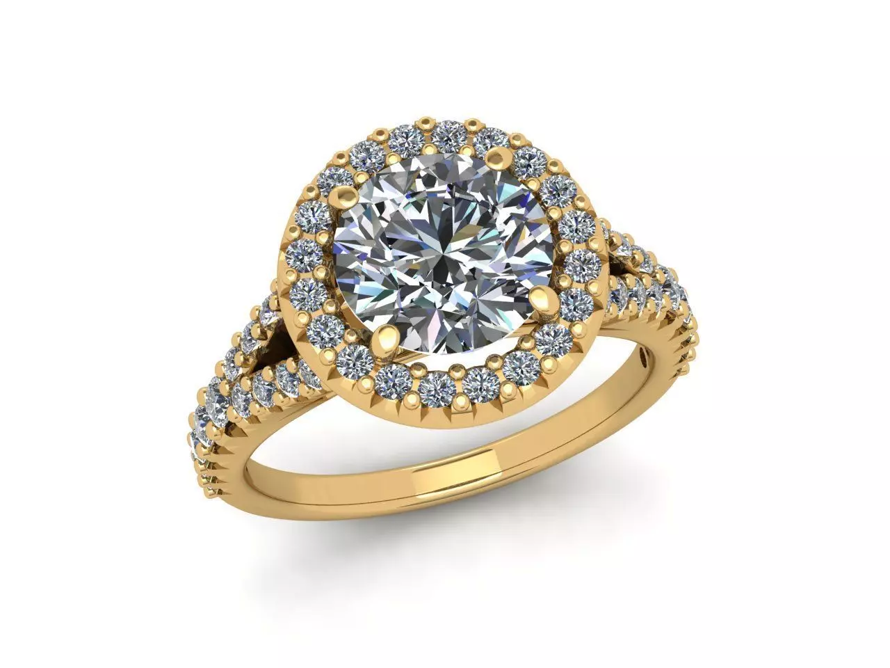 Round diamond halo engagement ring 3D print model_10