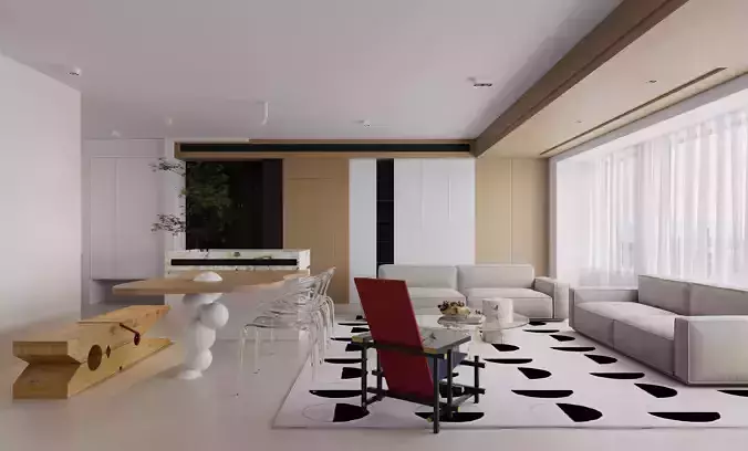 Modern living room dining room interior scenes 521