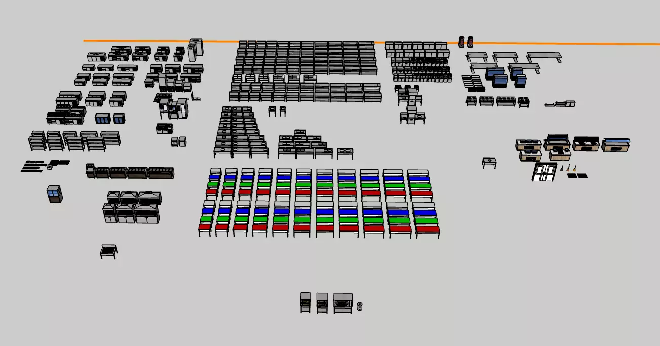 Industrial Kitchen And Open Buffet Libary 3D model_0
