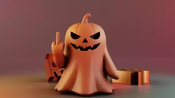 Middle Finger Halloween Ghost and Pumpkin 3D print model