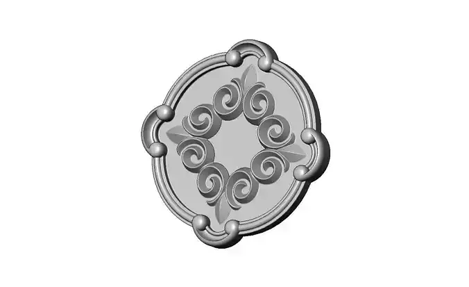 Round scroll floral ornament rosette carving 3D print model