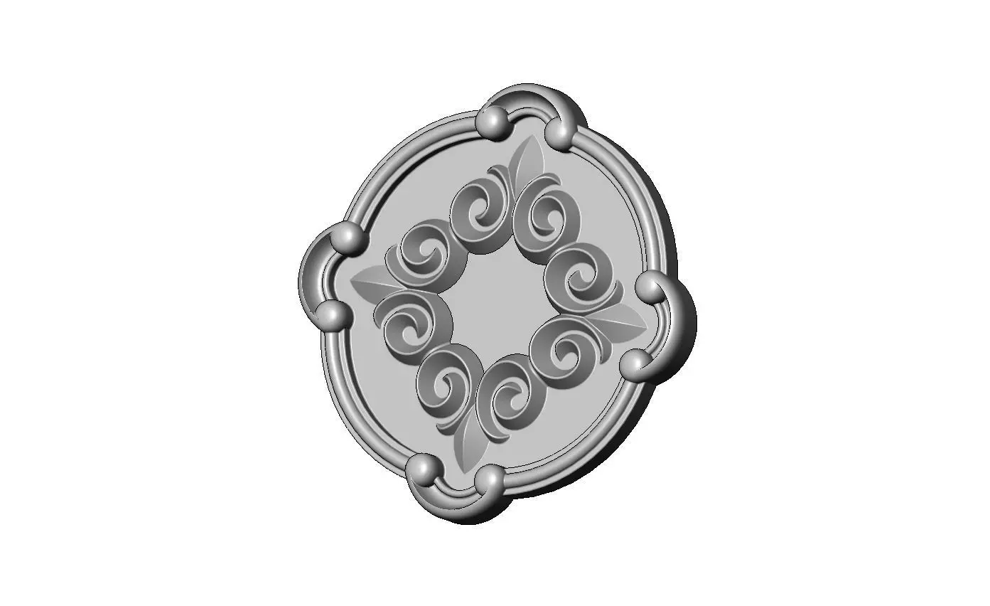 Round scroll floral ornament rosette carving 3D print model
