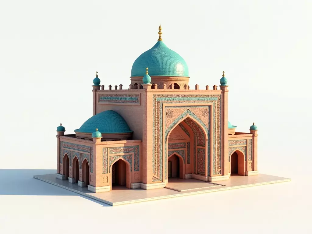 Islamic Mosque 3D Model Detailed Architecture with Domes Low-poly 3D model