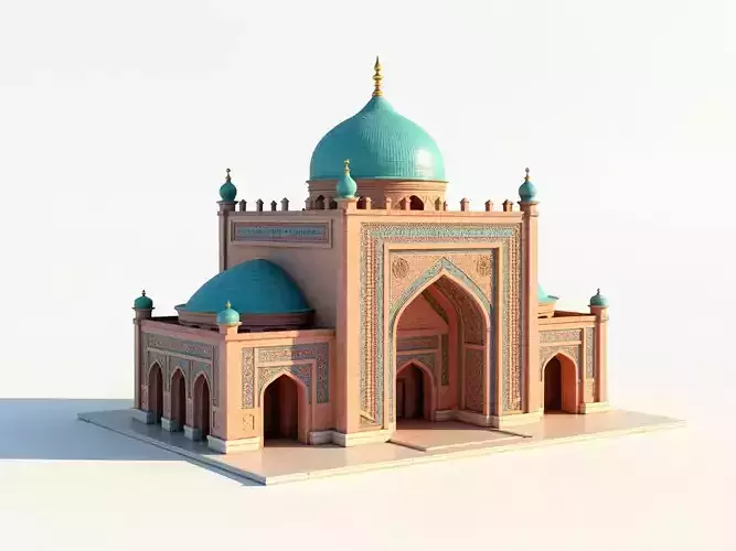 Islamic Mosque 3D Model  Detailed Architecture with Domes