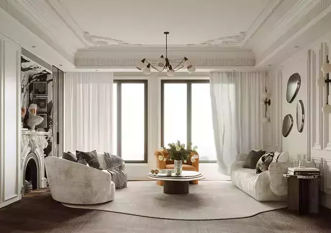 Luxurious living and dining room interior