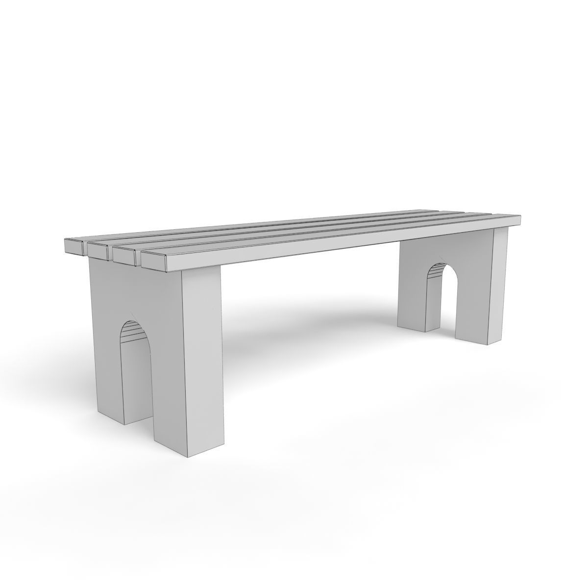 Bench with arc concrete legs 3D model_2