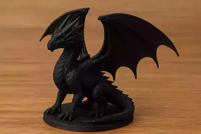 Perching Black Dragon Figure