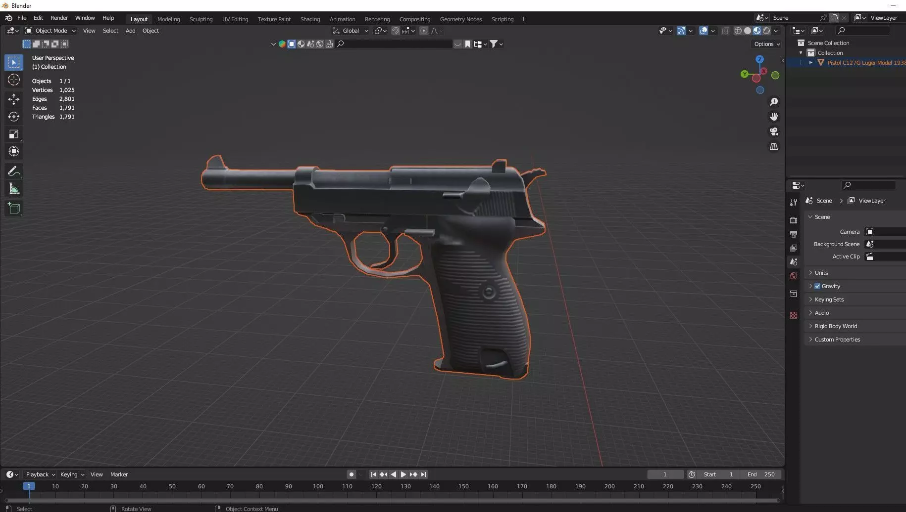 Pistol C127G Luger Model 1938 Low Poly 3D Model Low-poly 3D model_6