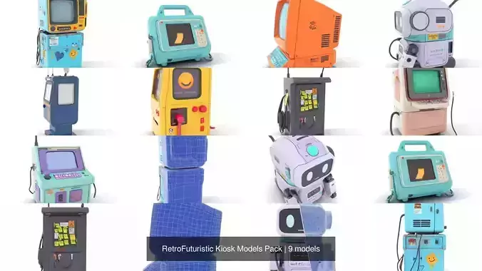 RetroFuturistic Kiosk Models Pack 3D Model Collection