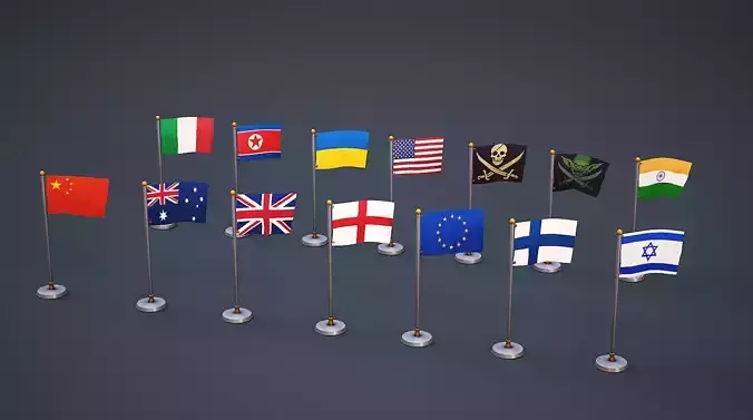 Flags Game Ready Rigged  Animated Low-poly 3D model