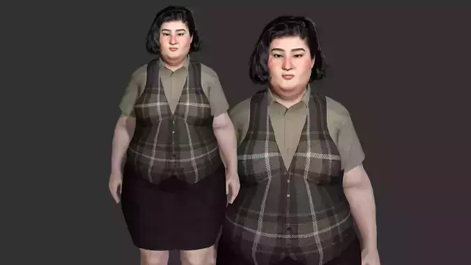 ASIAN FAT WOMAN TEACHER or OFFICE WORKER Realistic 3D Character