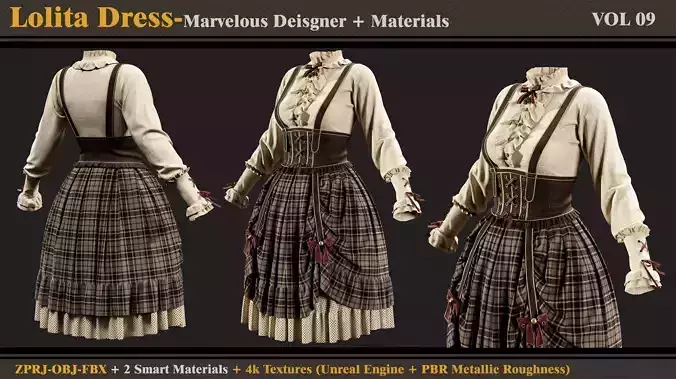 Lolita Dress -MD-Clo3d-Smart Material- Textures-OBJ-FBX 