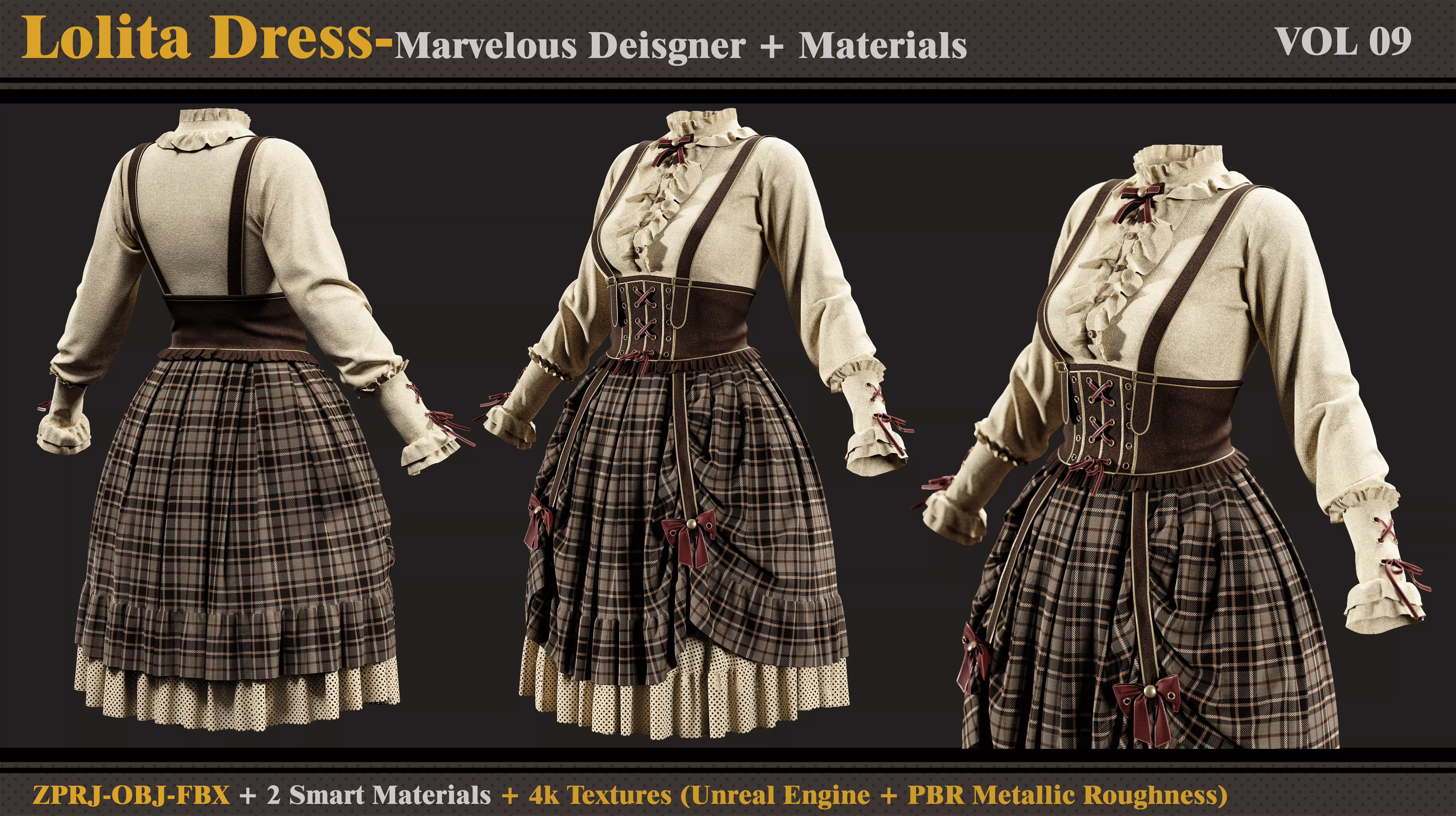 Lolita Dress -MD-Clo3d-Smart Material- Textures-OBJ-FBX 3D model