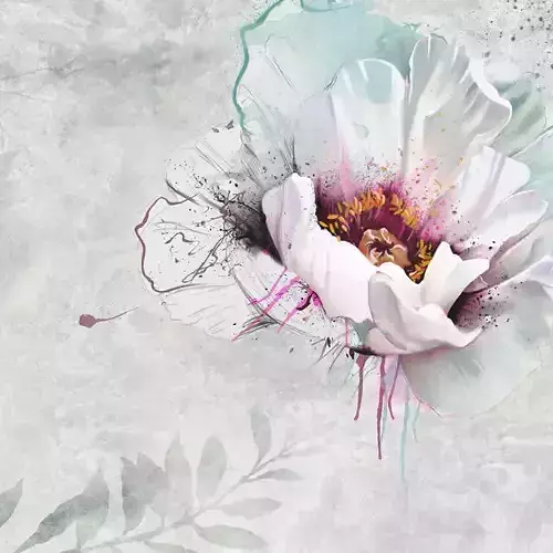 Painterly Bloom on Plaster Wallpaper Texture