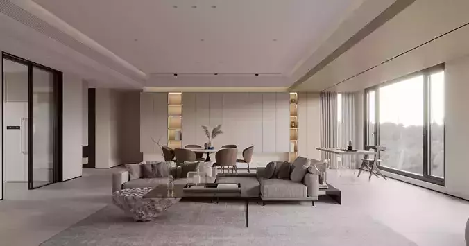 Modern living room dining room interior scenes 541