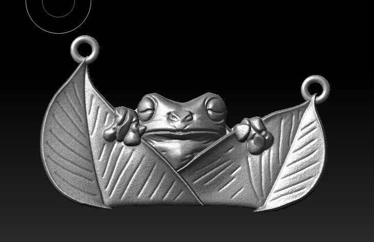Frog Between Leaves Pendant 3D print model_2