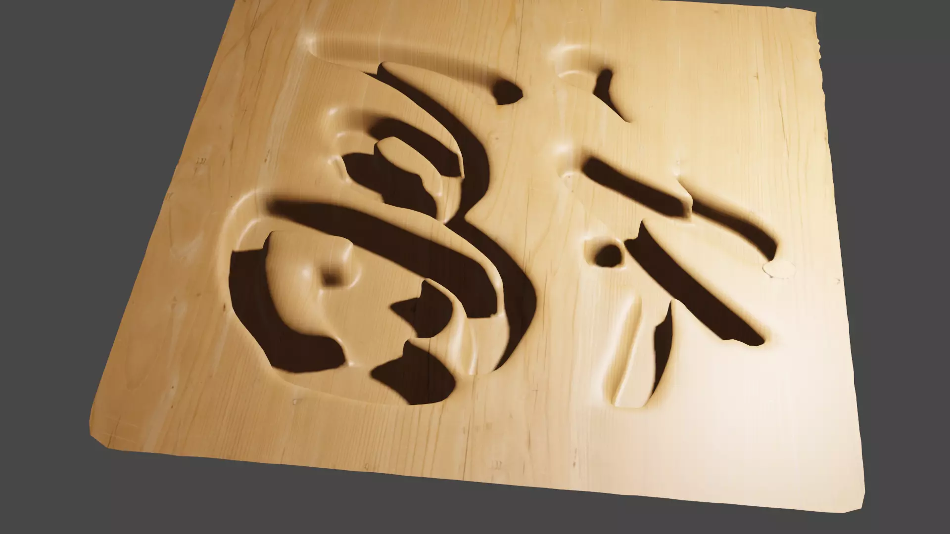 Wooden sheet with Chinese scripts engrave on it Low-poly 3D model_1