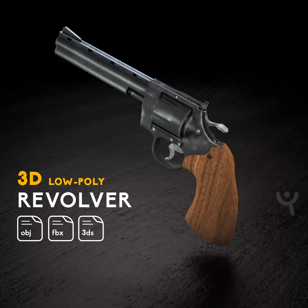 Revolver Low-poly 3D model_2