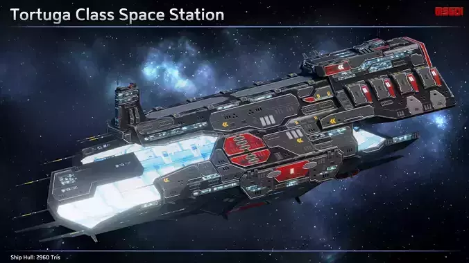 Tortuga Pirate Space Station Low-poly 3D model