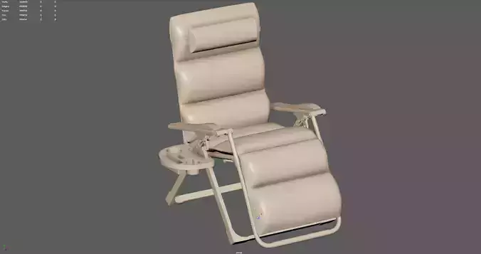 Lounge Chair with Cushion and Cup Holder 3D model 6