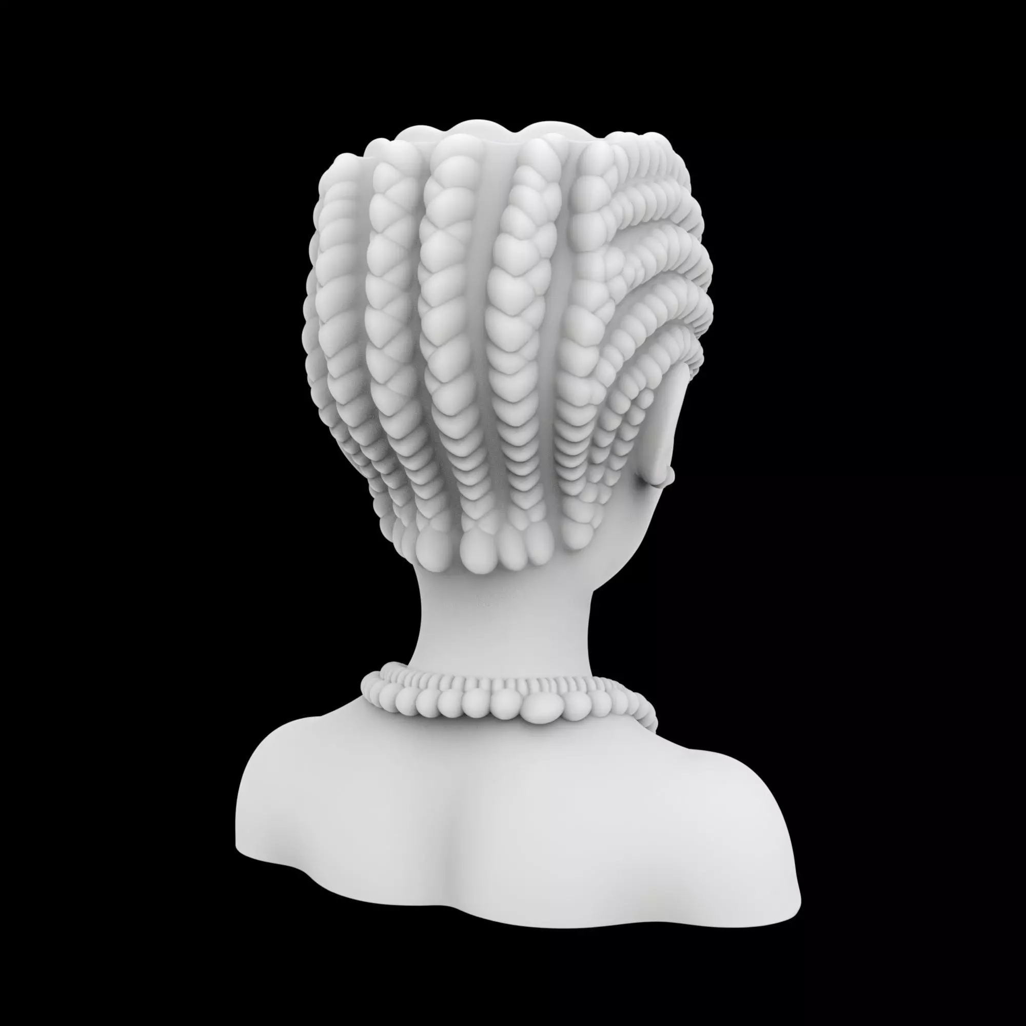 African Girl with Braids Flower Pot 3D Print Model 3D print model_4