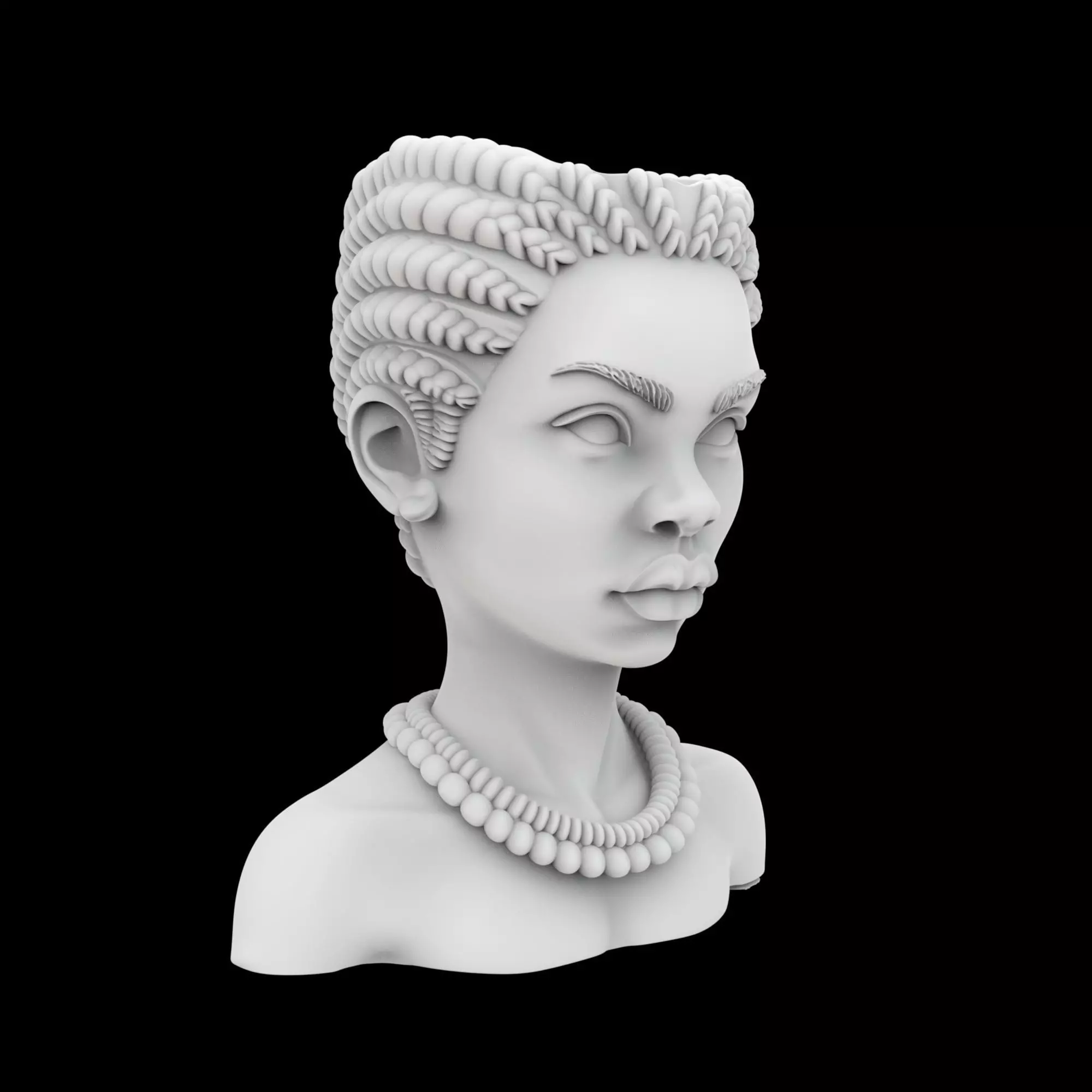 African Girl with Braids Flower Pot 3D Print Model 3D print model_6