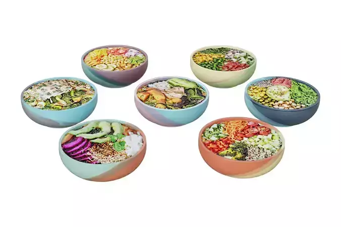 Bowls of mixed salads 4 