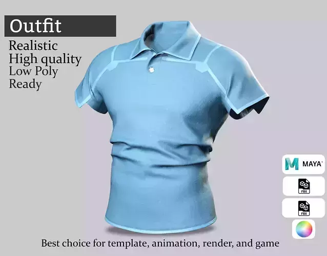Light Blue Polo Shirt - Game Ready 3D Clothing
