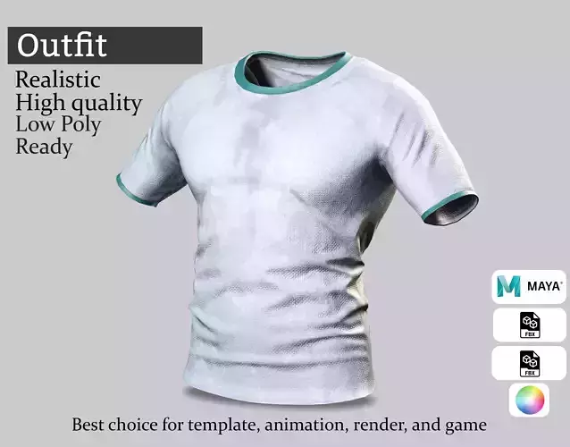 Worn White T-Shirt - Realistic Game-Ready Male Outfit