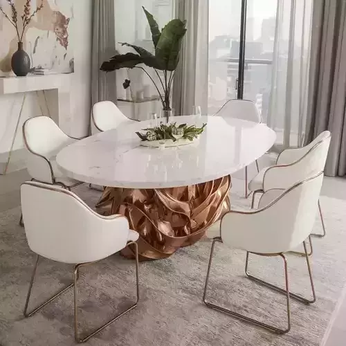 Modern Luxury Oval Dining Set with Rose Gold Base
