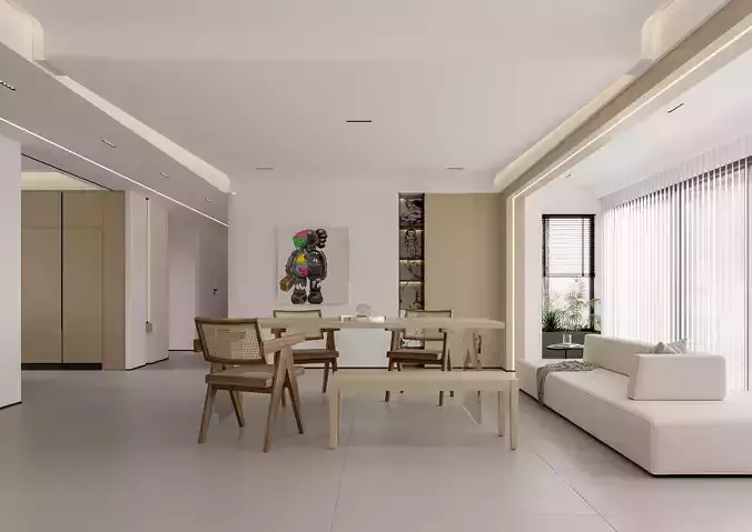 Modern living room dining room bedroom interior scenes 555