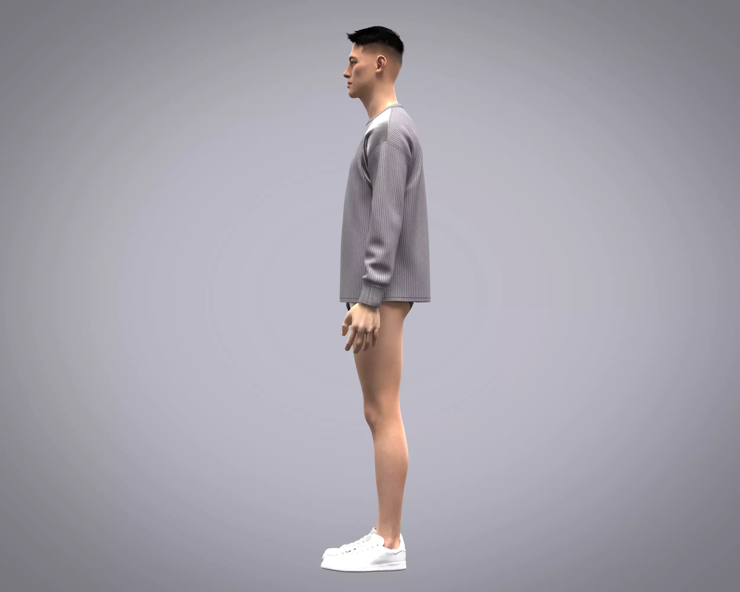 Mens sweater with cut and sew patch work with different fabric 3D model_14