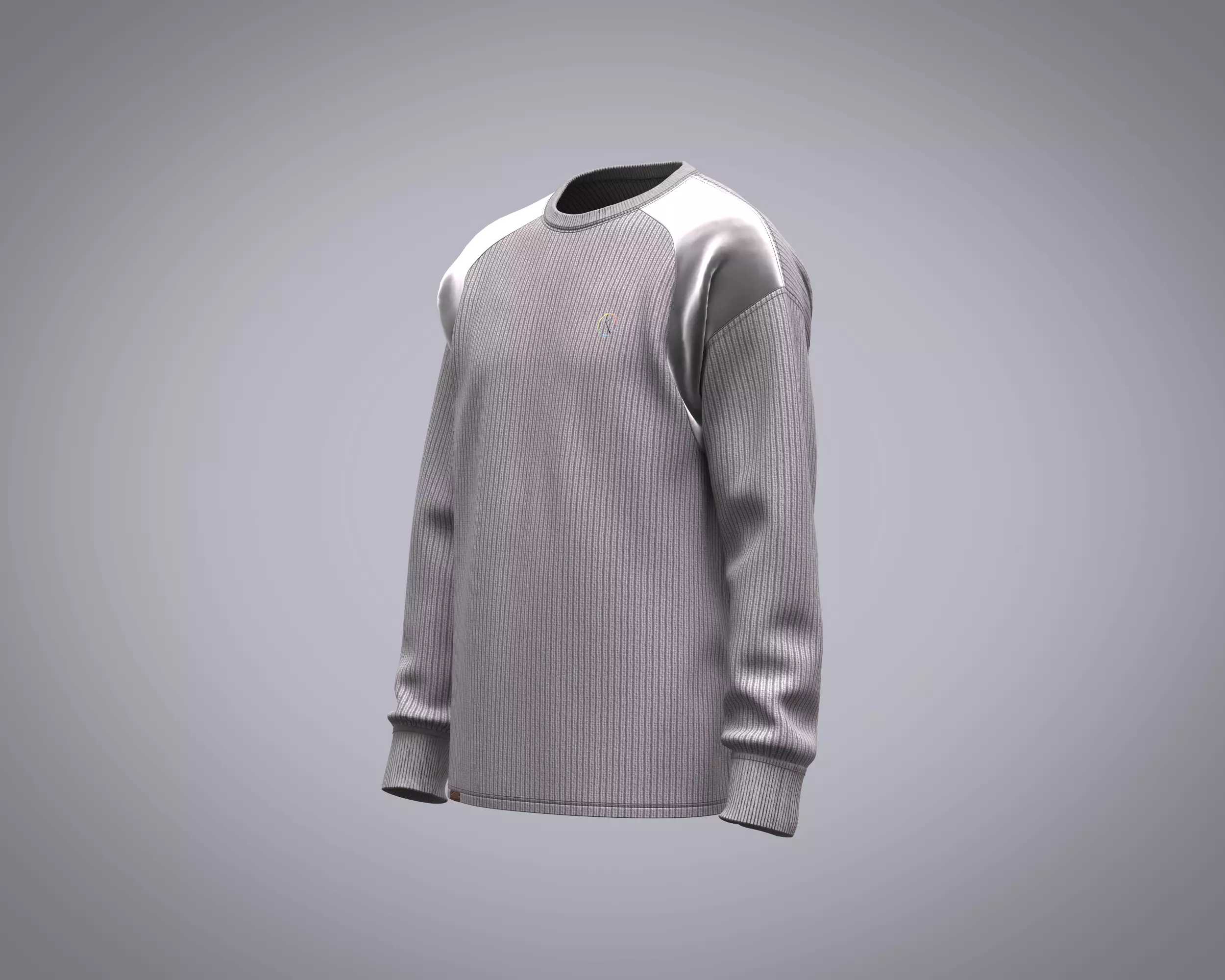 Mens sweater with cut and sew patch work with different fabric 3D model_7