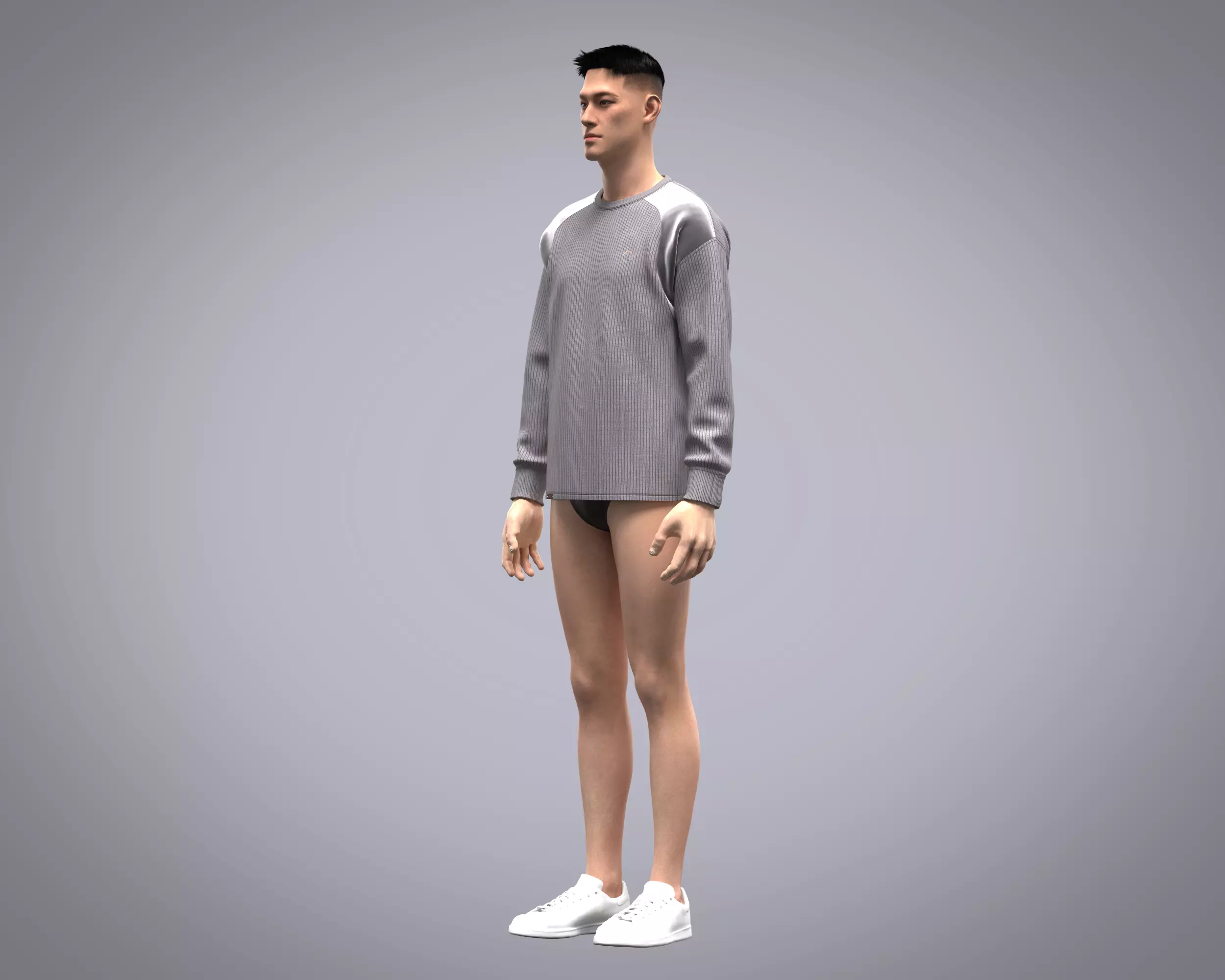 Mens sweater with cut and sew patch work with different fabric 3D model_15