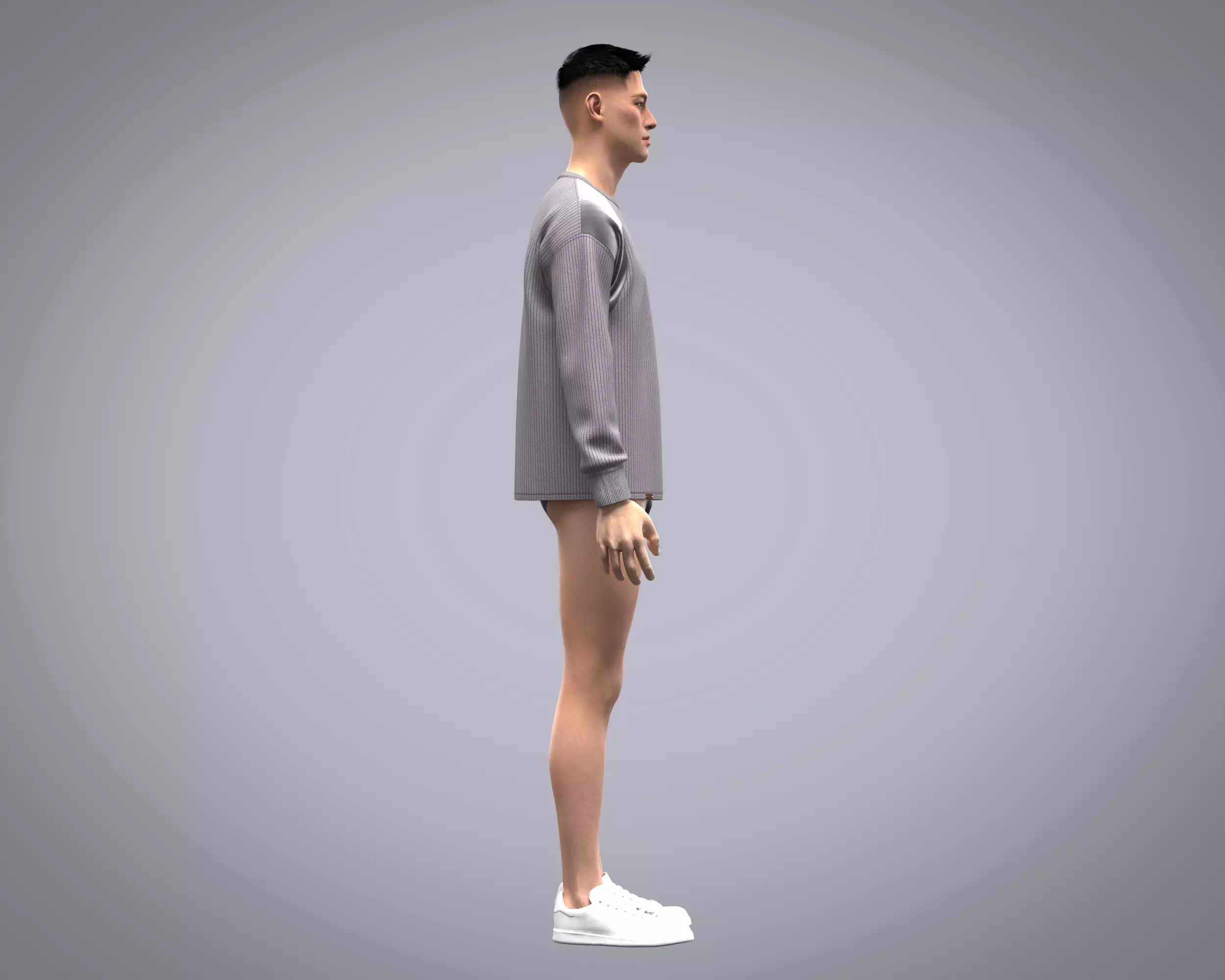 Mens sweater with cut and sew patch work with different fabric 3D model_10