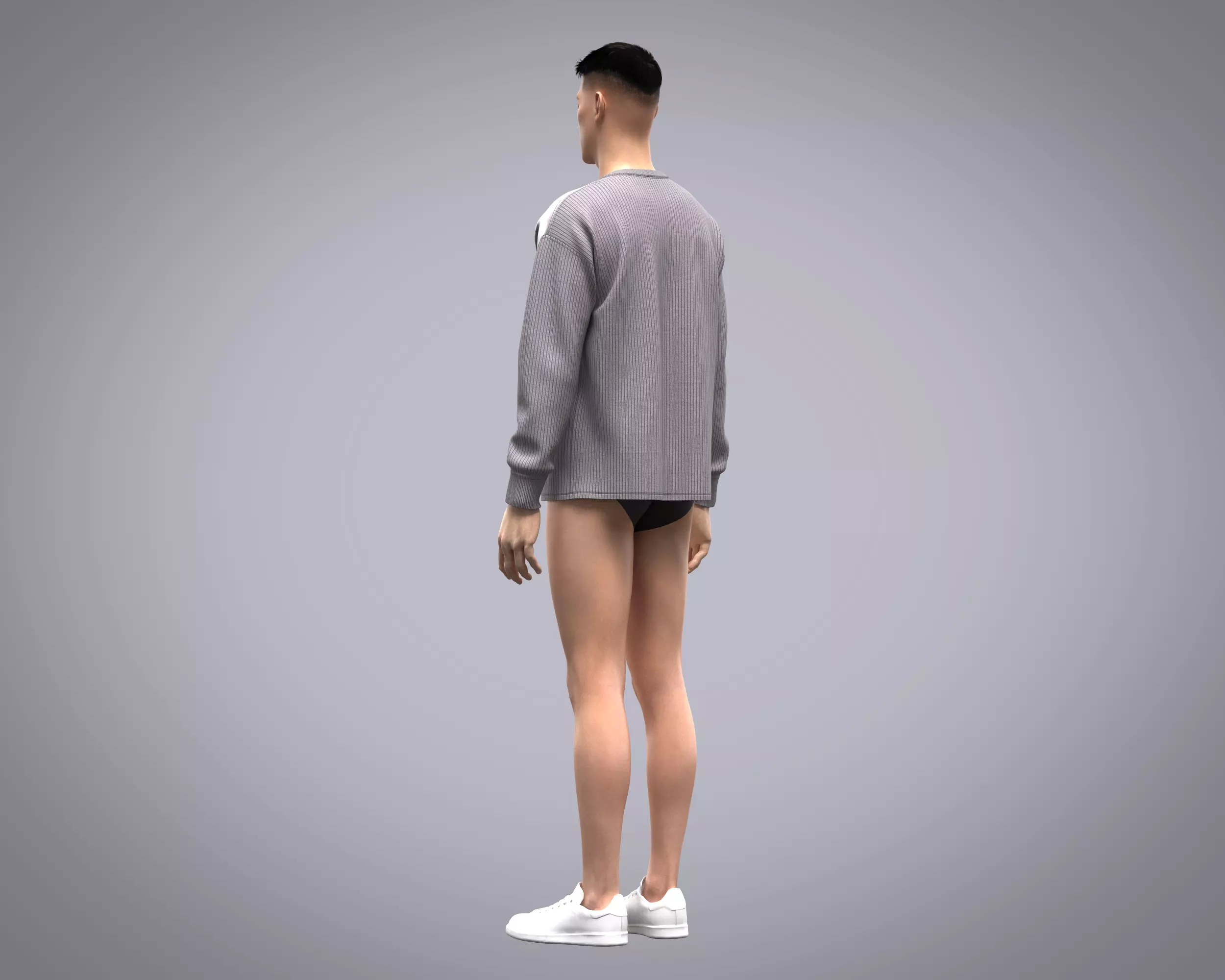 Mens sweater with cut and sew patch work with different fabric 3D model_13