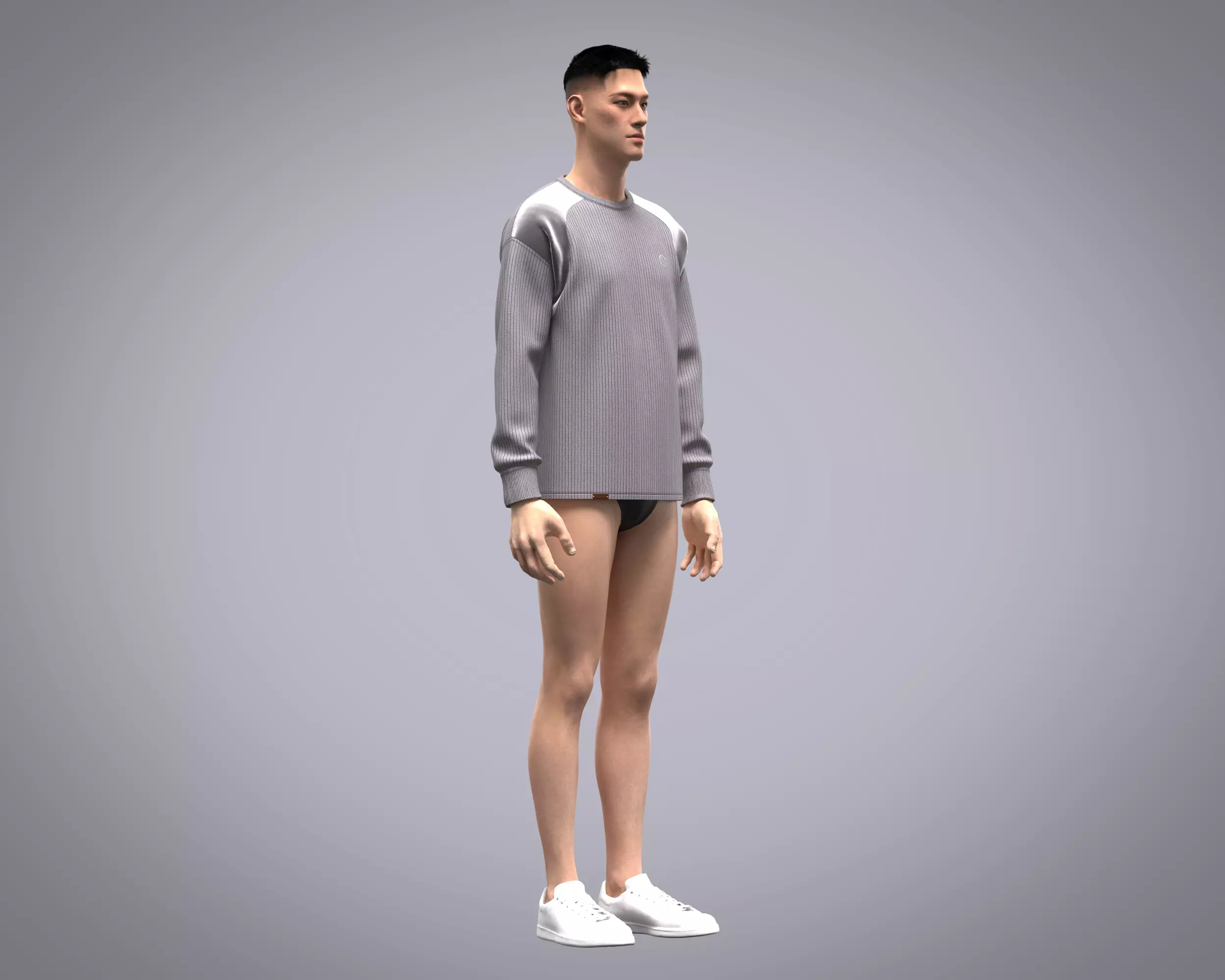 Mens sweater with cut and sew patch work with different fabric 3D model_9