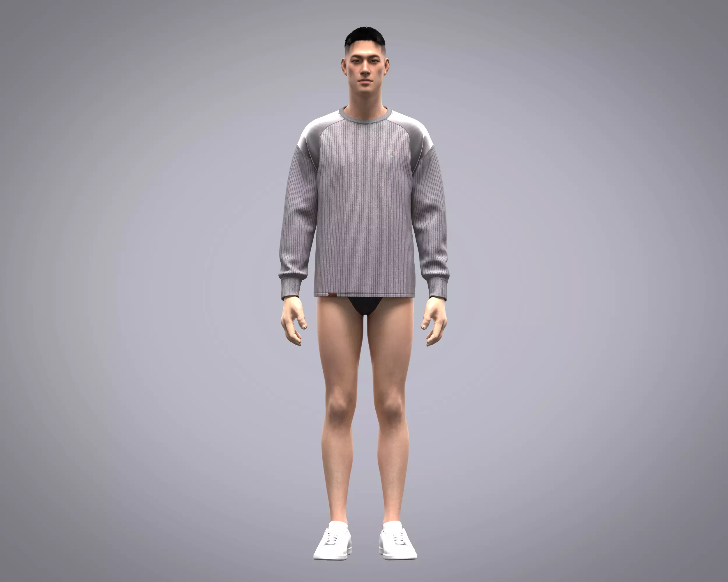 Mens sweater with cut and sew patch work with different fabric 3D model_8