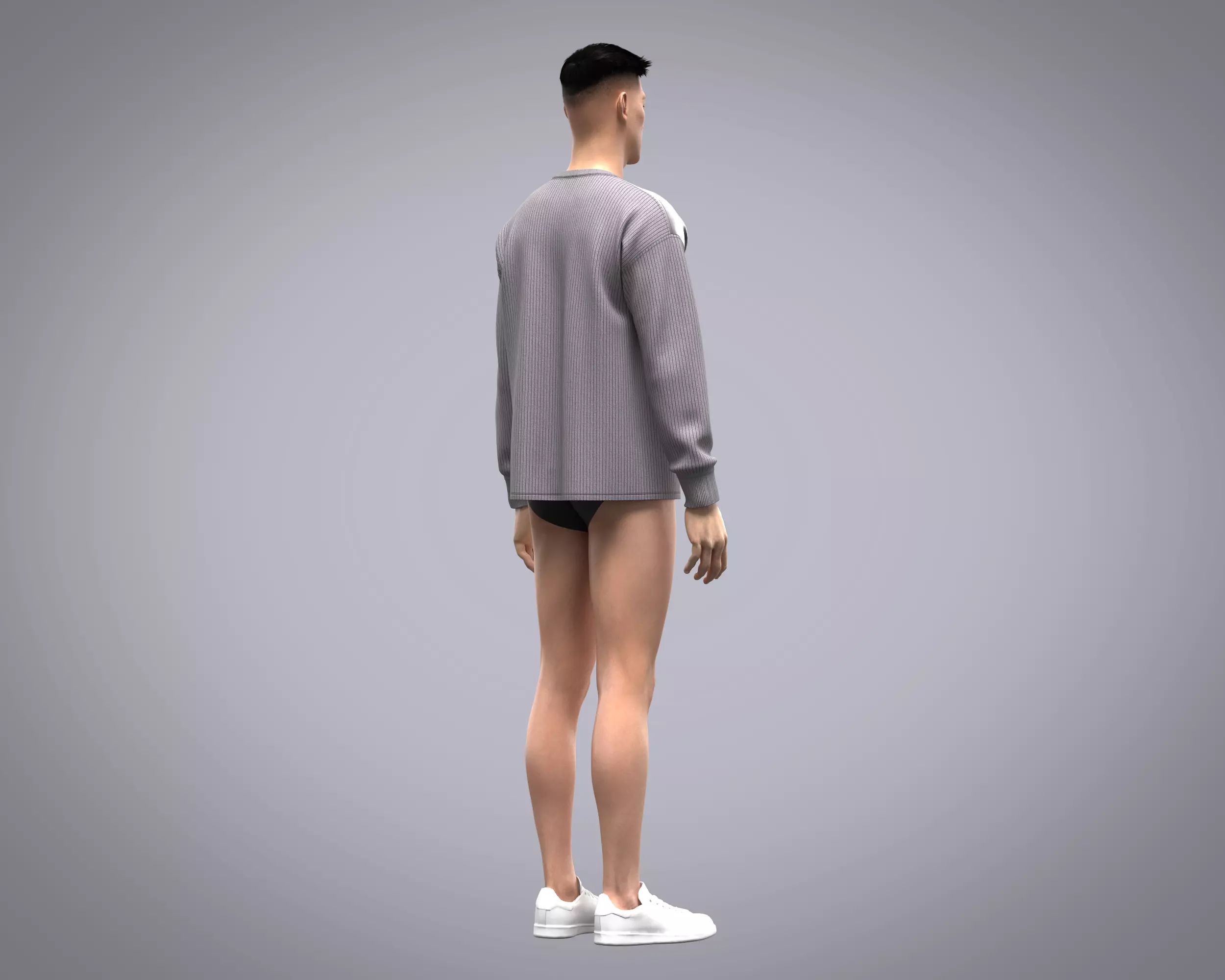 Mens sweater with cut and sew patch work with different fabric 3D model_11