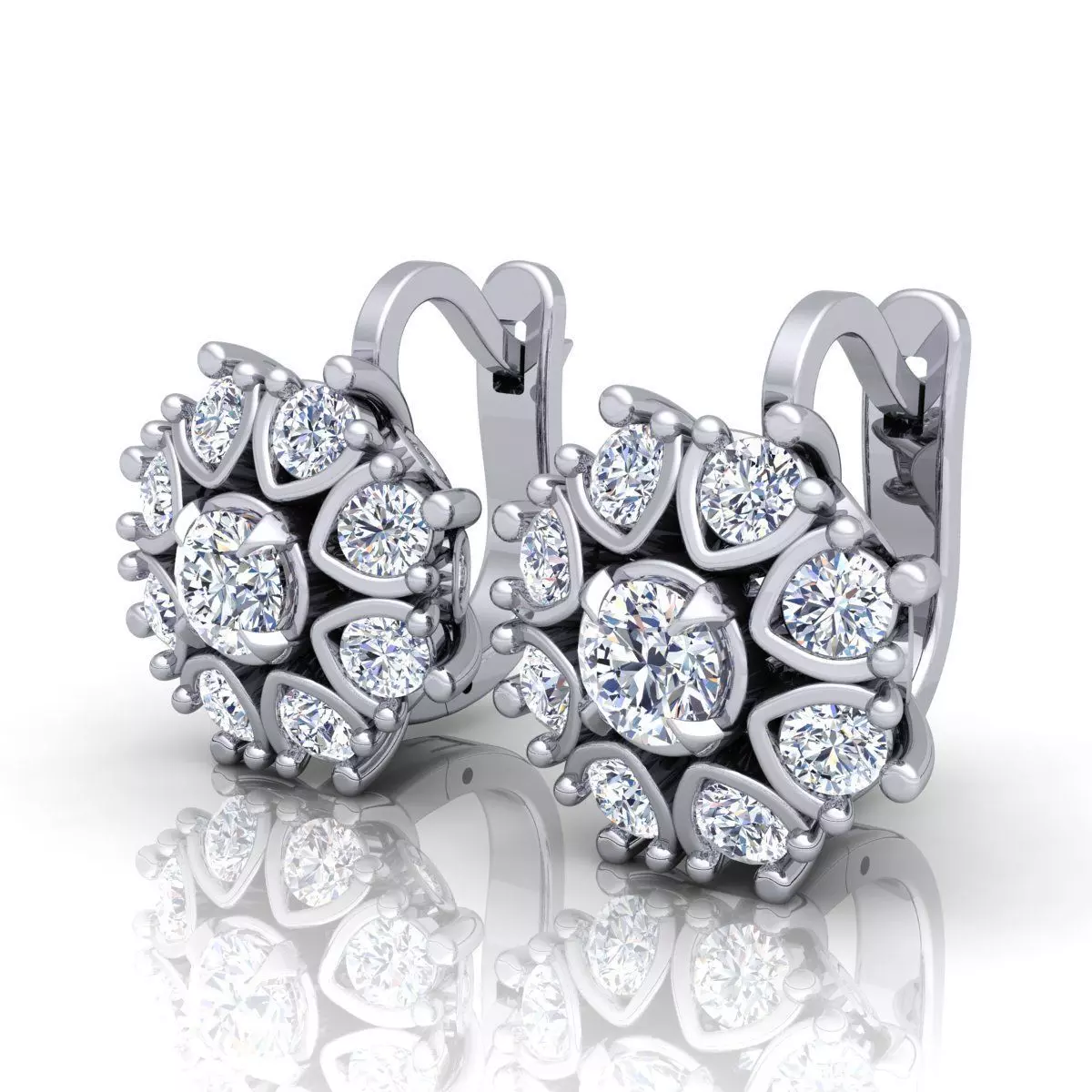 Genuine Emerald Diamond Anzor Style Earrings 3D print model_1