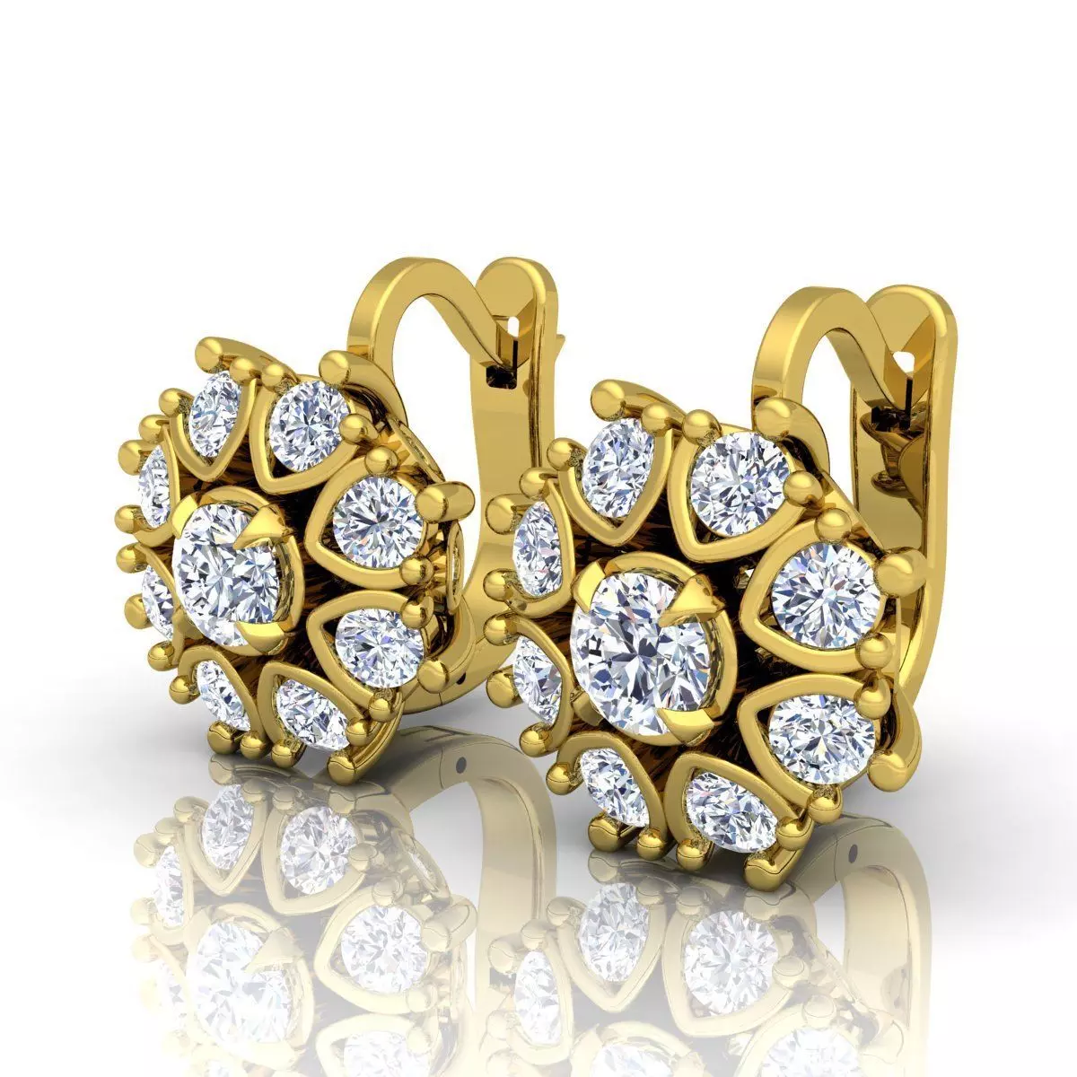 Genuine Emerald Diamond Anzor Style Earrings 3D print model_2