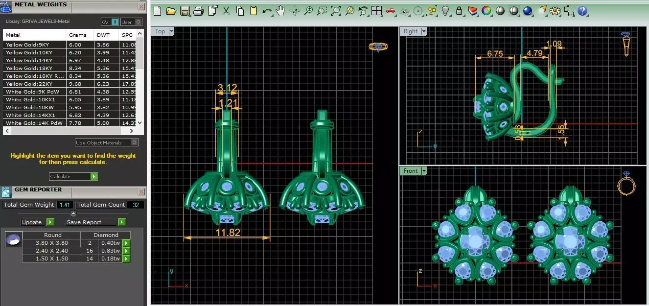 Genuine Emerald Diamond Anzor Style Earrings 3D print model_10
