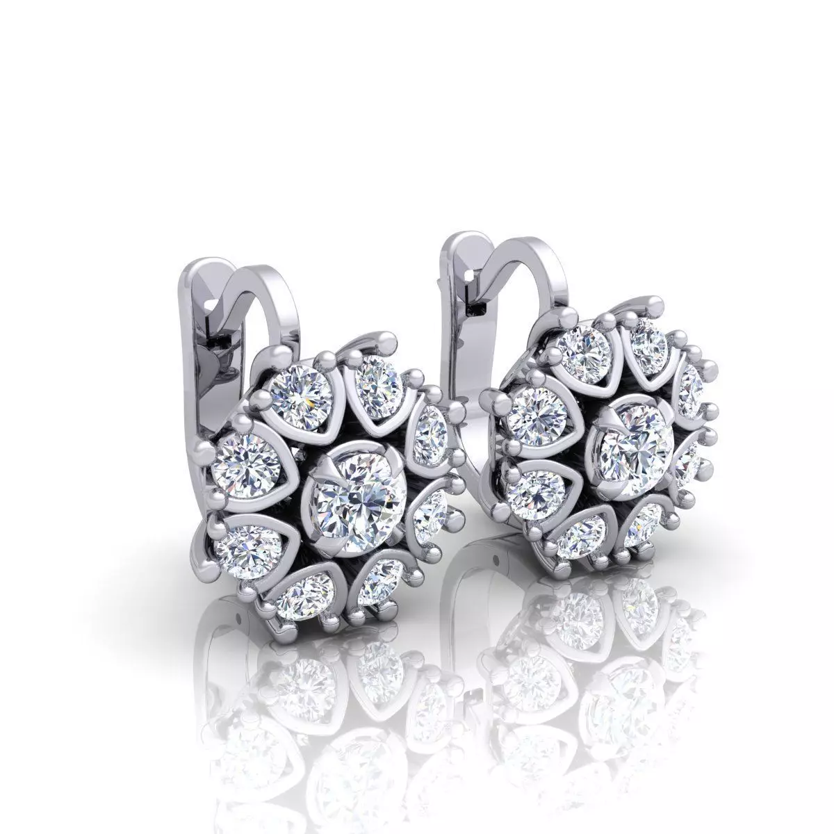 Genuine Emerald Diamond Anzor Style Earrings 3D print model_3